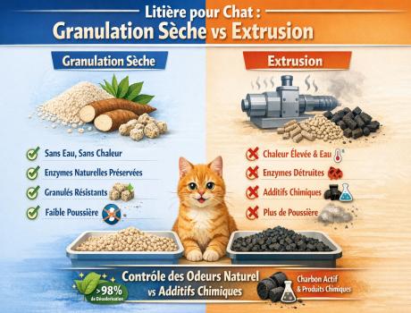 Quelle est la différence entre les procédés sec et humide pour la litière pour chat