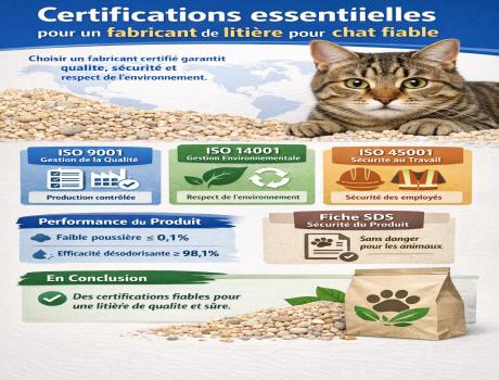 Quelles certifications doit avoir un fabricant de litière pour chat ?